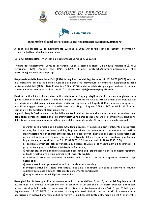 Informativa di secondo livello Informativa di secondo livello